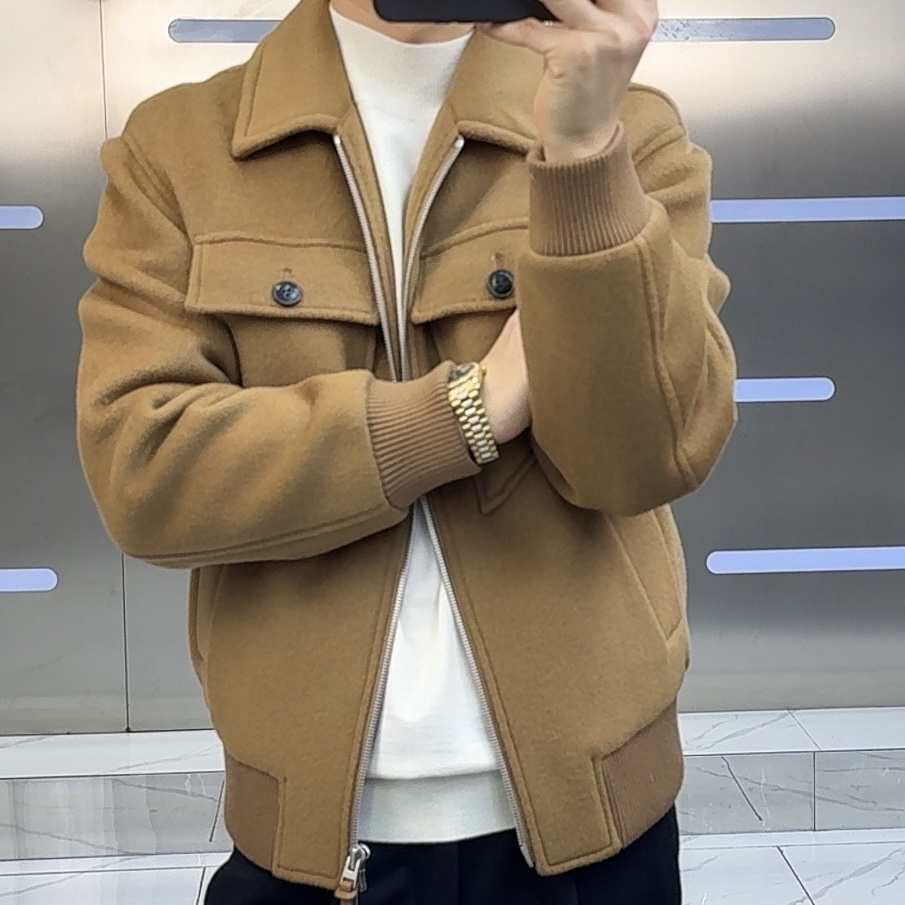 男士新款轻奢高品质羊毛衫秋冬外套白鹅绒潮流加厚百搭翻领夹克