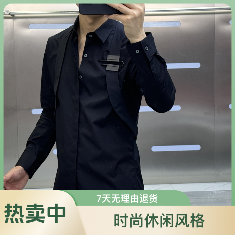 男士秋季设计师潮流款新工艺时尚休闲高品质长袖衬衫衬衣百搭春季