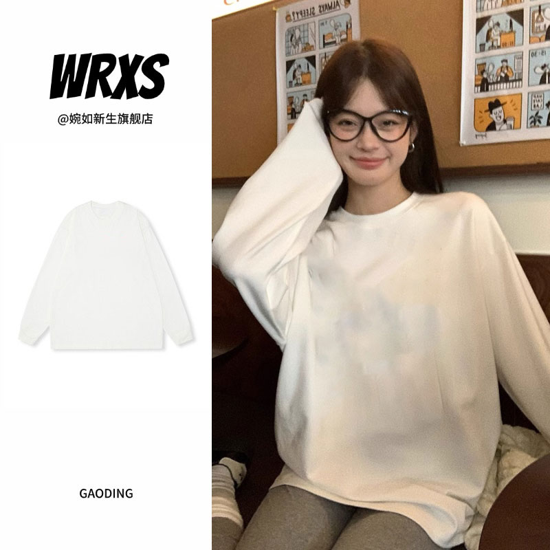 【婉如新生】早秋长袖内搭打底衫纯棉t恤女纯色休闲百搭情侣上衣ins