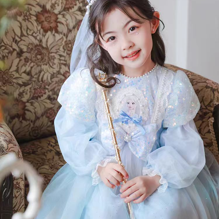 发光爱莎公主女童高贵轻奢艾沙艾莎裙子儿童生日新款洋气连衣裙子