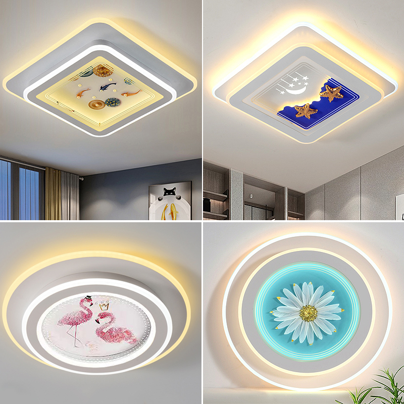 新款护眼led玻璃主卧室吸顶灯简约书房餐厅圆形灯方形大气房间灯