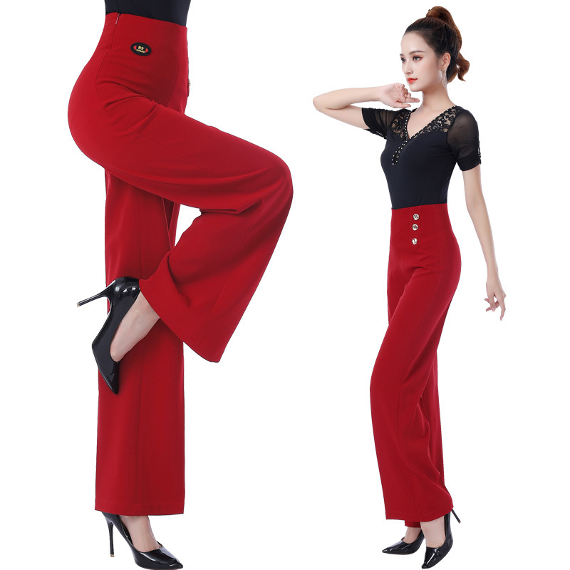 交谊舞阔腿裤女长裤子国标摩登舞蹈拉丁广场跳舞高腰吉巴特女下装