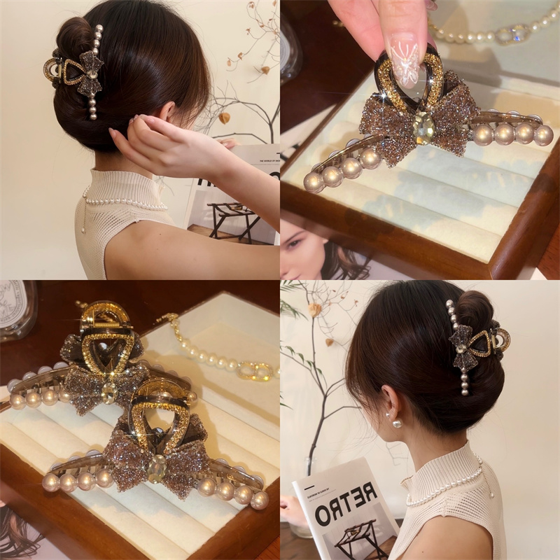 轻奢气质闪耀双面蝴蝶结大号抓夹精致发夹后脑勺盘发鲨鱼夹子发卡