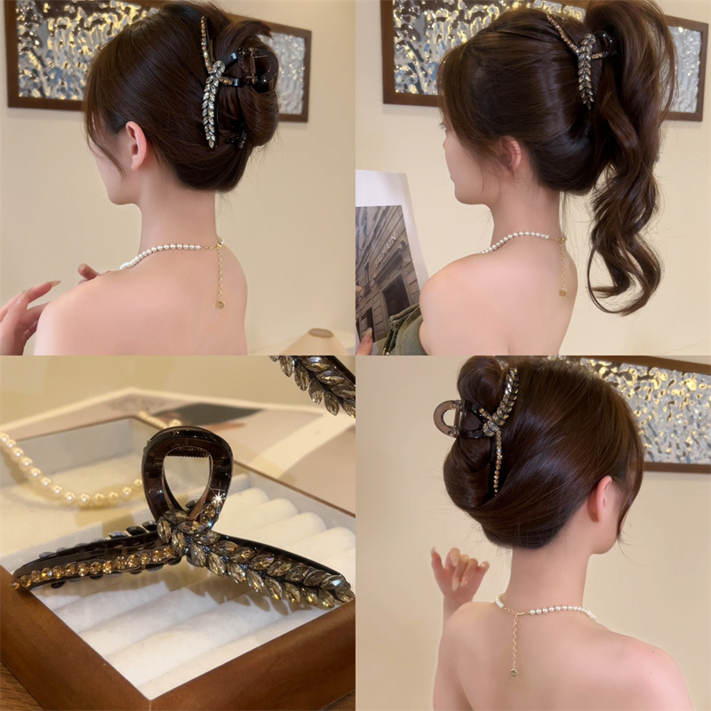 熹金 满钻麦穗抓夹女新款后脑勺盘发鲨鱼夹高级感精致气质发夹子