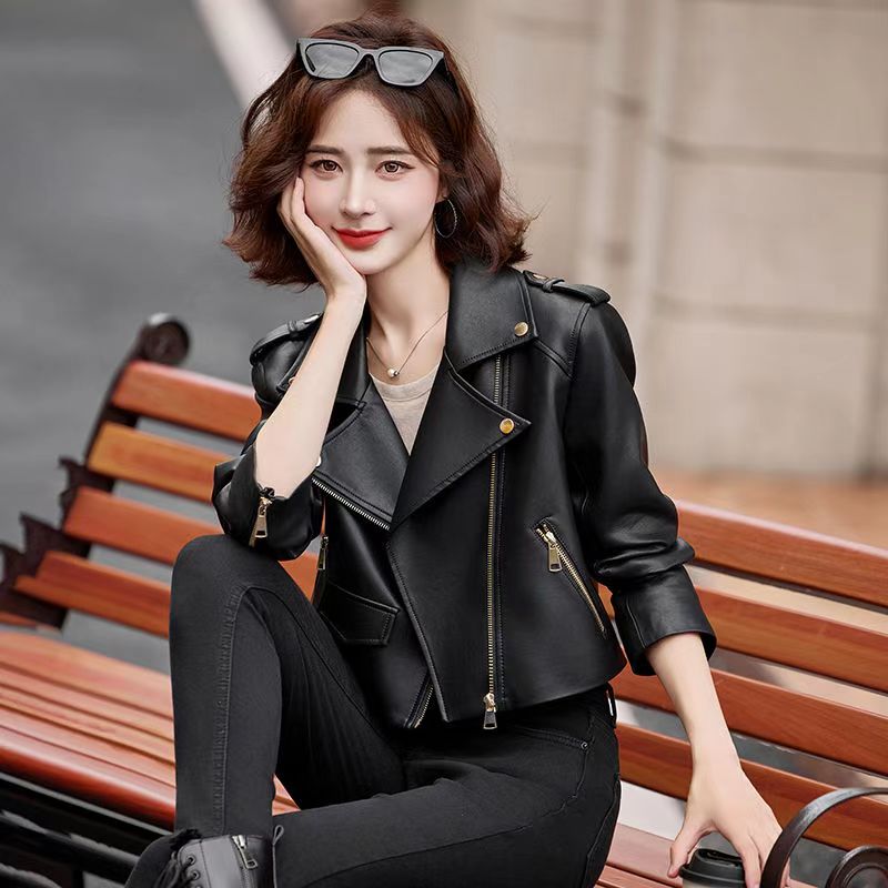 海宁真皮皮衣女2025春秋新款短款修身显瘦机车服皮夹克外套小个子