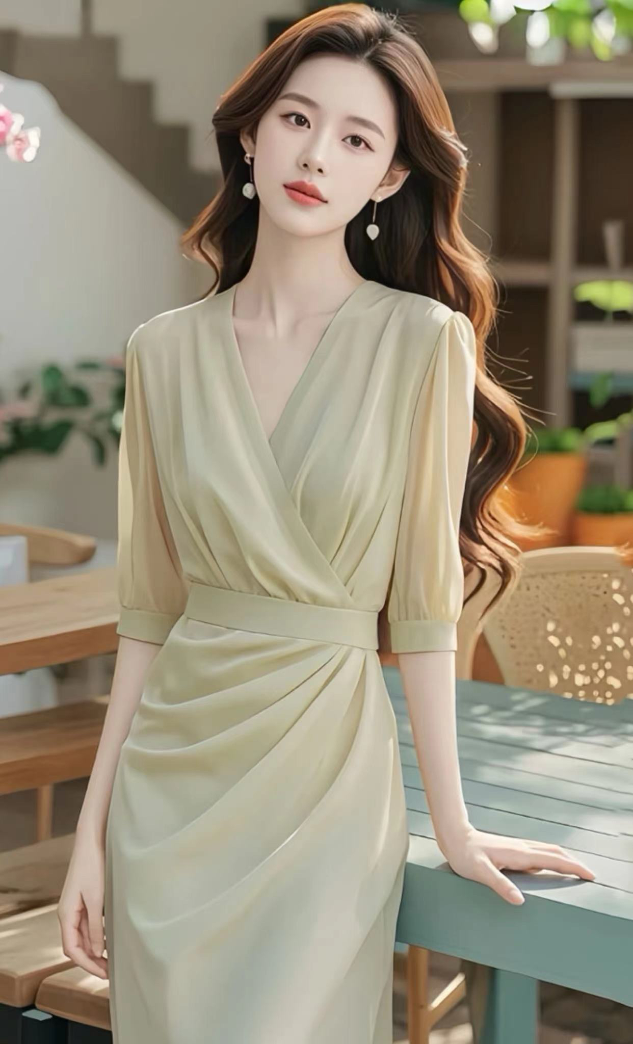 御姐轻熟风设计感小众显瘦长裙高级感正式场合绝美浅绿色连衣裙女