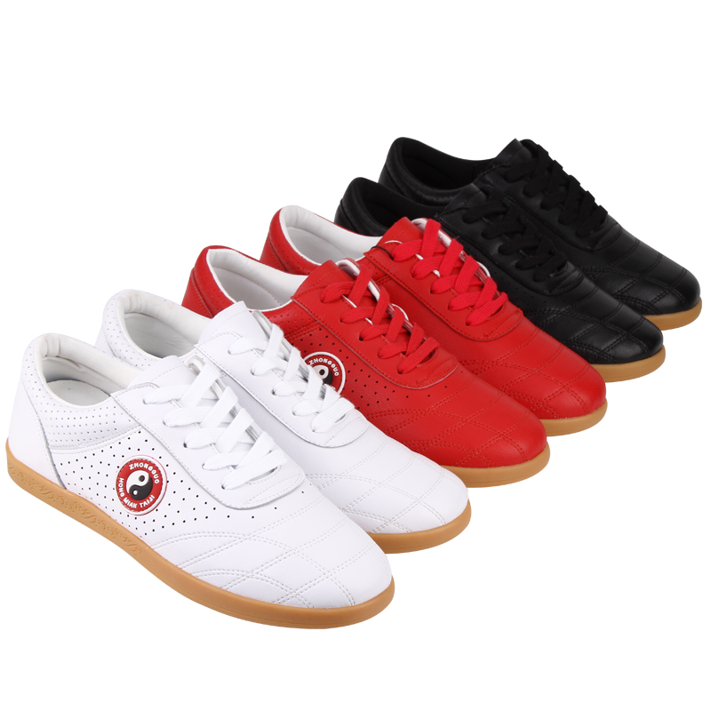 红棉太极鞋女牛筋底软皮四季款武术鞋训练太极拳练功鞋男专业鞋