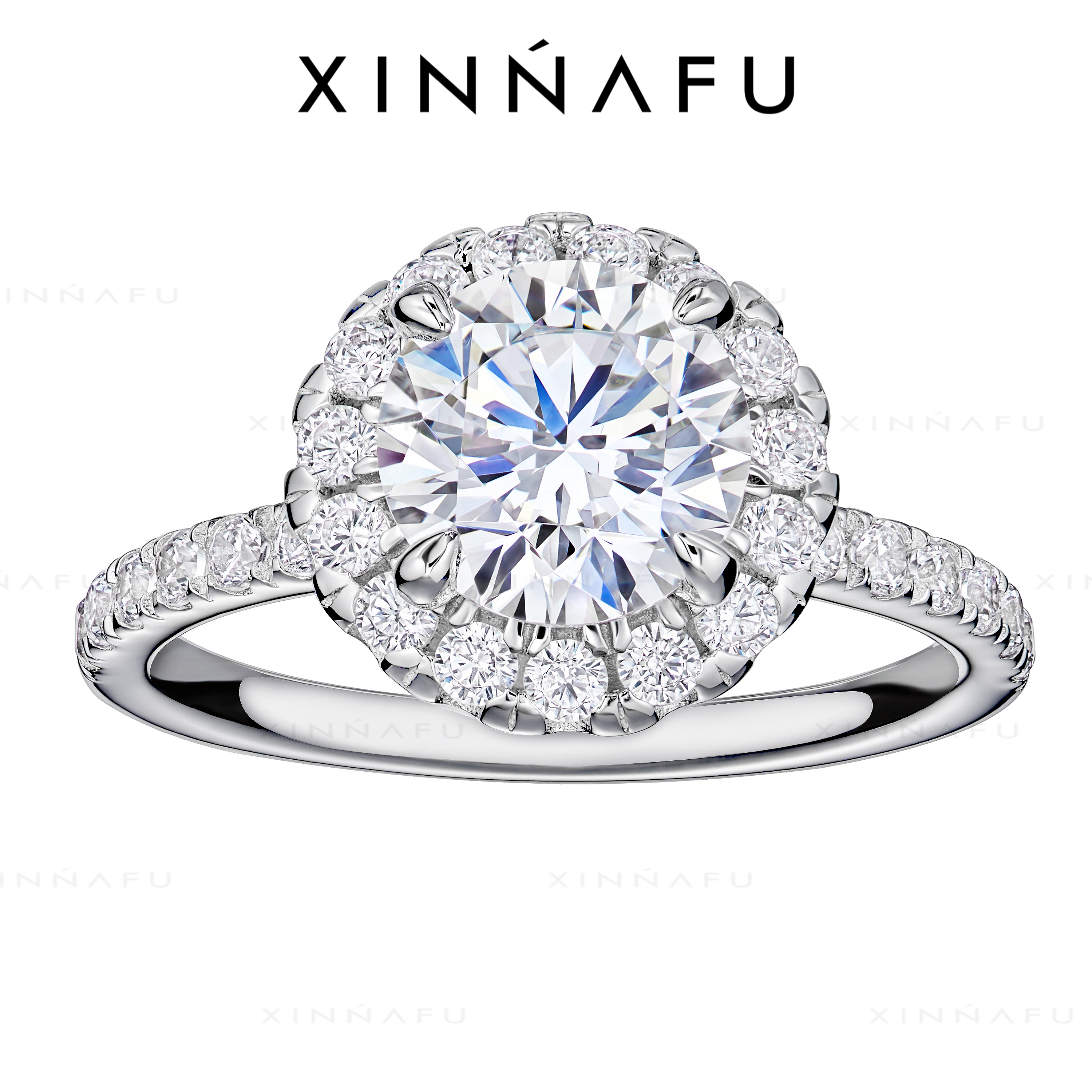 925银合成锆石戒指 2卡‘’The one‘’经典轻奢满镶婚戒女款求婚戒指