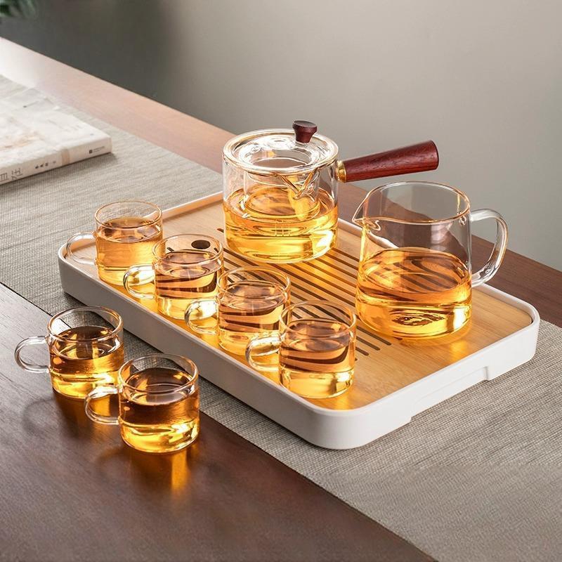 高硼硅侧把茶壶玻璃煮茶器耐高温泡茶壶木把急须单壶围炉精致茶具