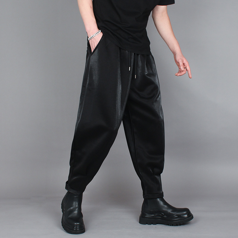 大码宽松裤子男中年潮流休闲哈伦小脚裤发型师九分低裆垮裤冬季
