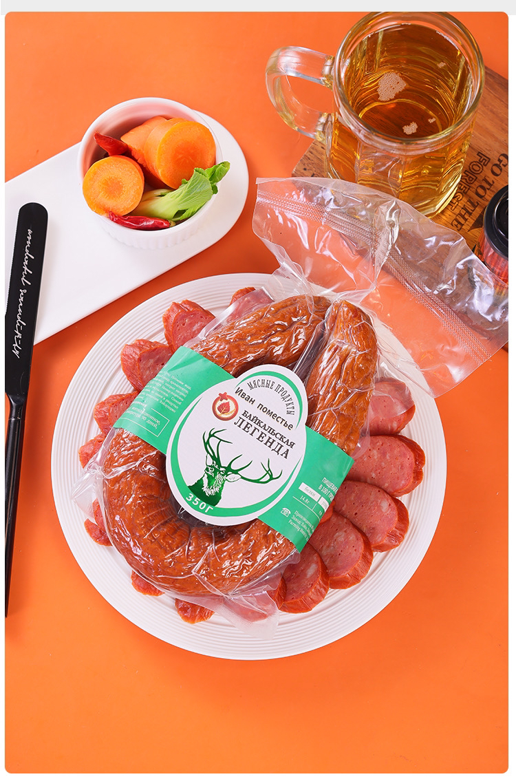 俄罗斯风味鹿肉红肠新鲜工艺配方传统美味冷熏U型肠食用甄选