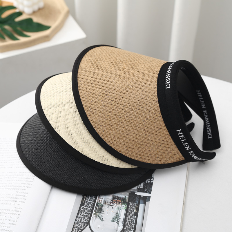 夏季防晒太阳帽女空顶黑胶新款拉菲草帽户外骑车徒步大檐遮阳帽子