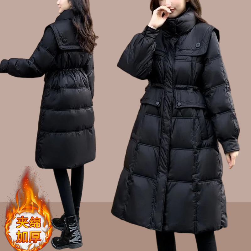 2026冬季新款中长款过膝派克棉服中年妈妈女装棉袄立领收腰外套女