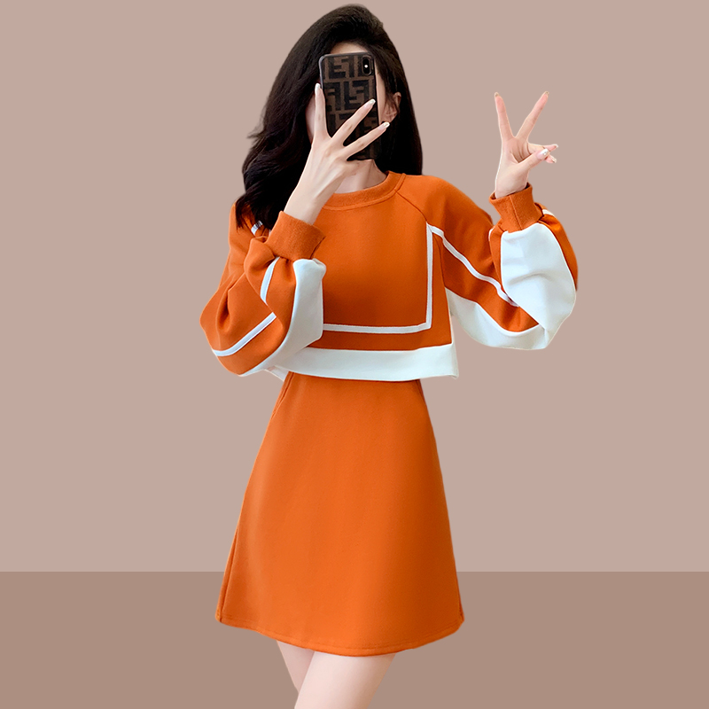 气质秋装女装连衣裙2025春秋新款商业及甘小众显瘦假两件撞色裙子