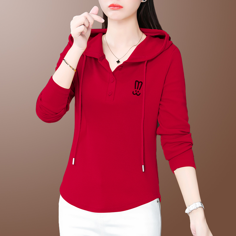 2026春秋季新款小个子连帽长袖t恤女士时尚休闲百搭洋气短款上衣