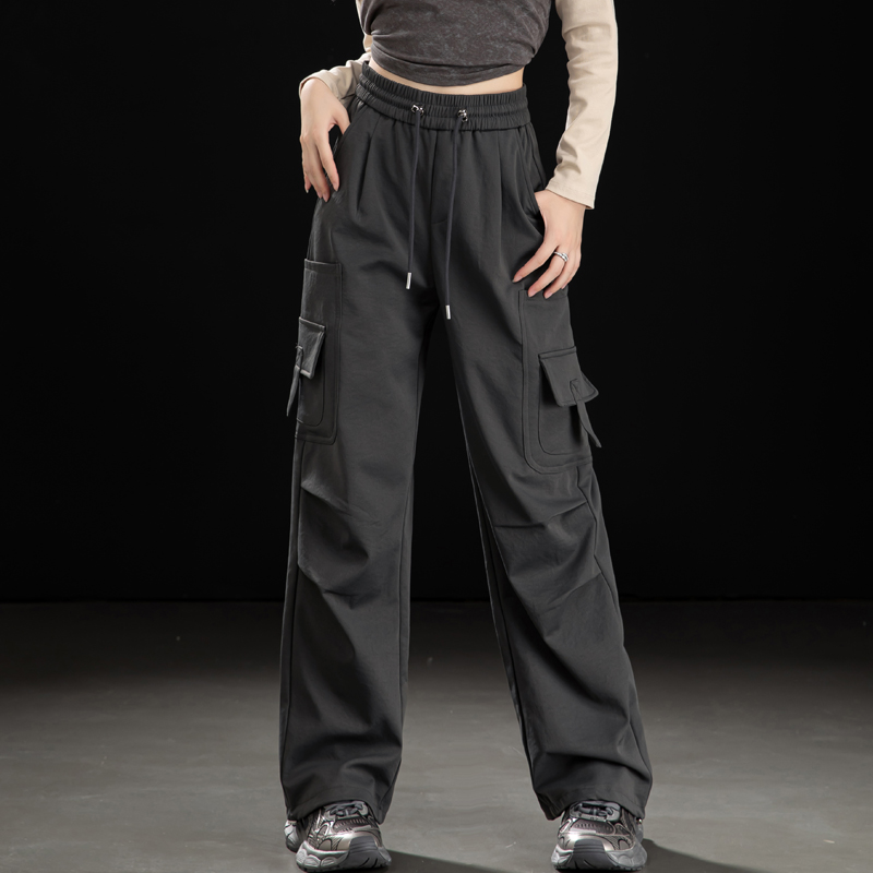 烟灰色裤子2025新款今年流行爆款直筒工装裤女春秋宽松显瘦阔腿裤