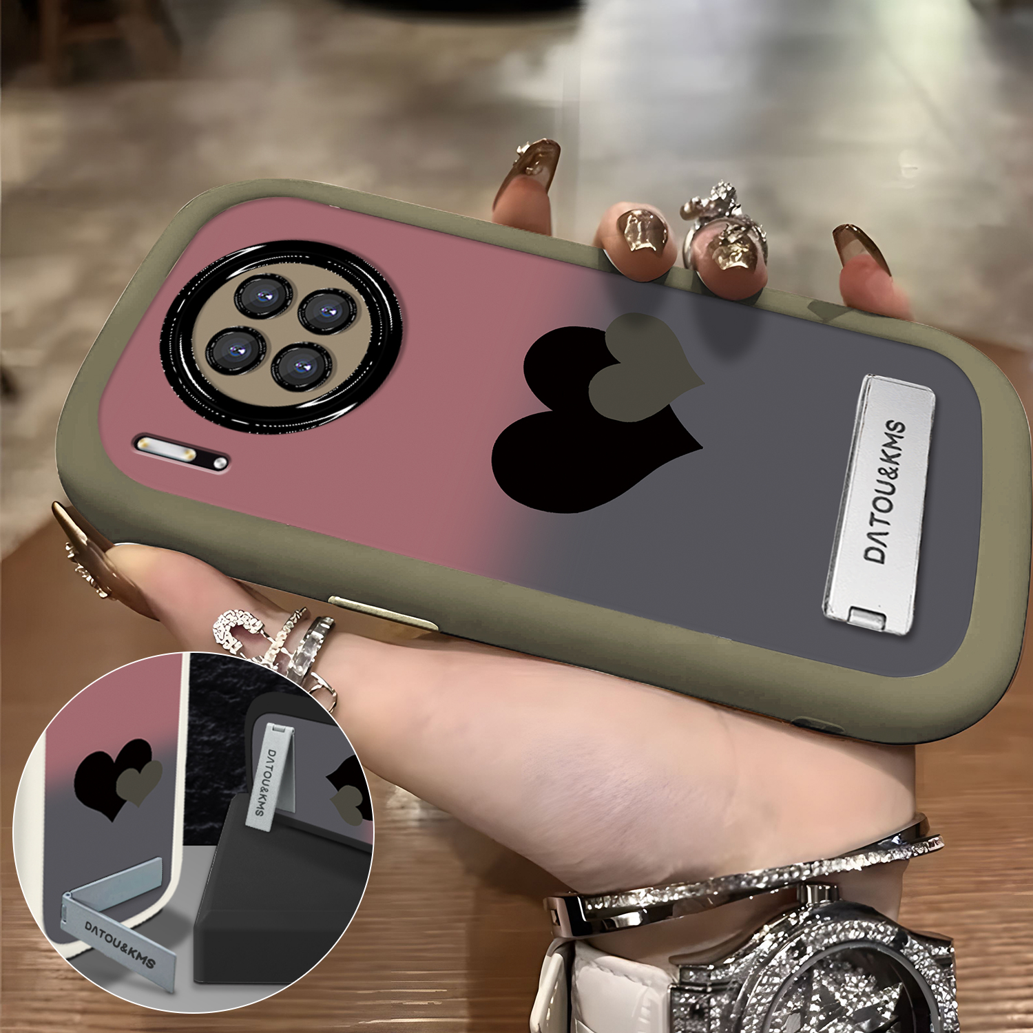适用于【华为】Mate30Pro/EPro新款渐变黑粉双爱心女款防摔手机壳
