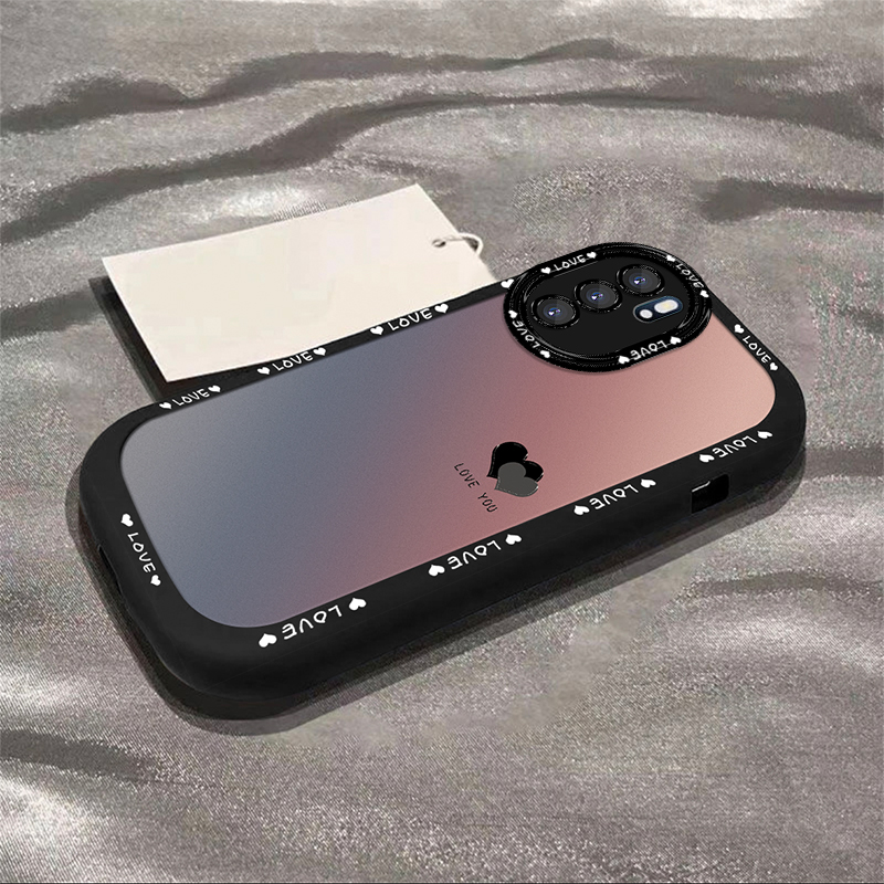 适用于【OPPO】Reno6渐变黑色爱心简约创意网红全包硅胶泡芙壳