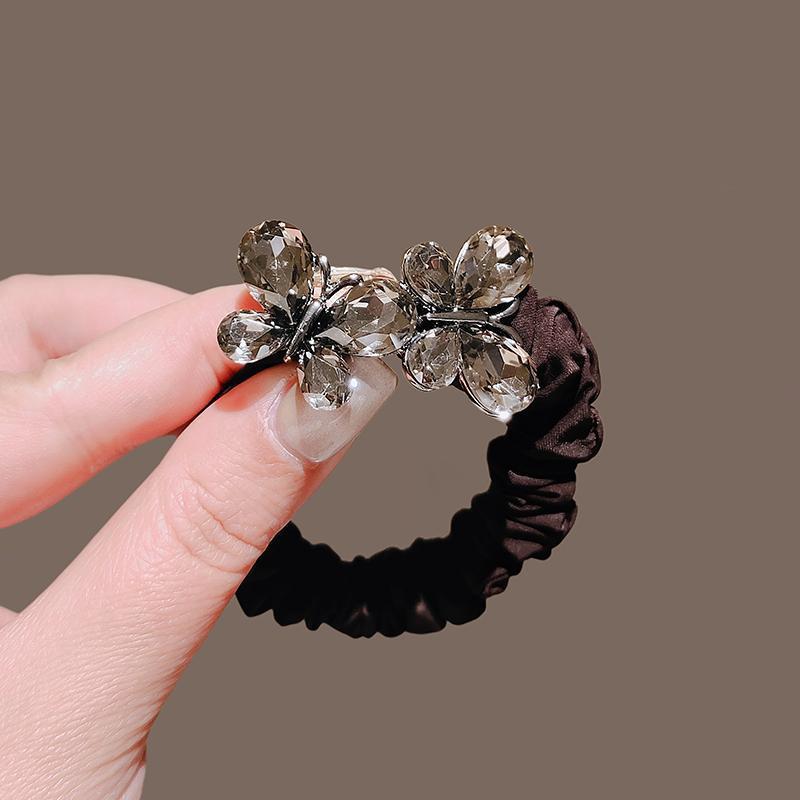 高级感仿水晶双蝴蝶发绳女气质扎头发小肠发圈扎丸子头皮筋发饰品