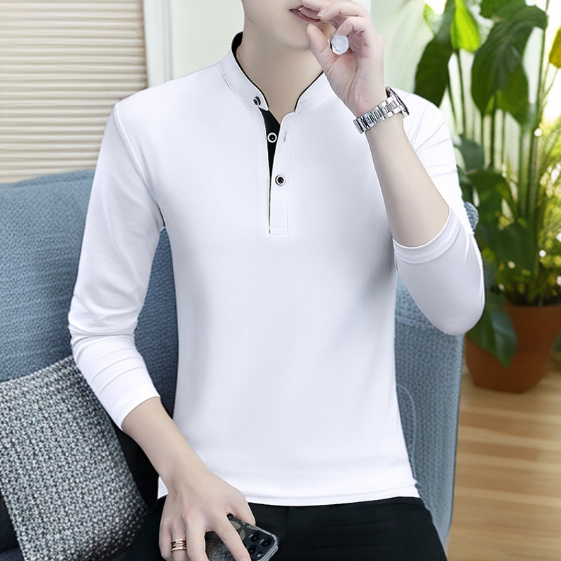 高档潮流长袖T恤男立领polo衫潮牌男士打底衫内搭上衣男韩版秋衣