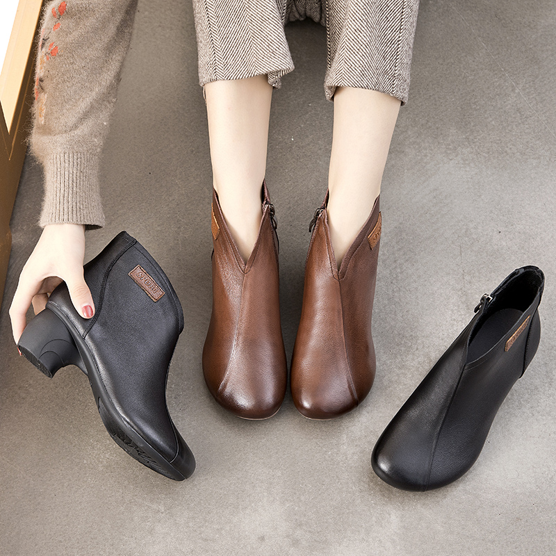 秋冬保暖爆款妈妈短靴粗跟妈妈鞋中老年女鞋复古百搭新款靴子2025