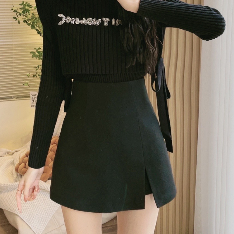 YUANLIANSU/圆脸酥【磁场密码】韩版气质高腰显瘦开叉A字半身裙裤女