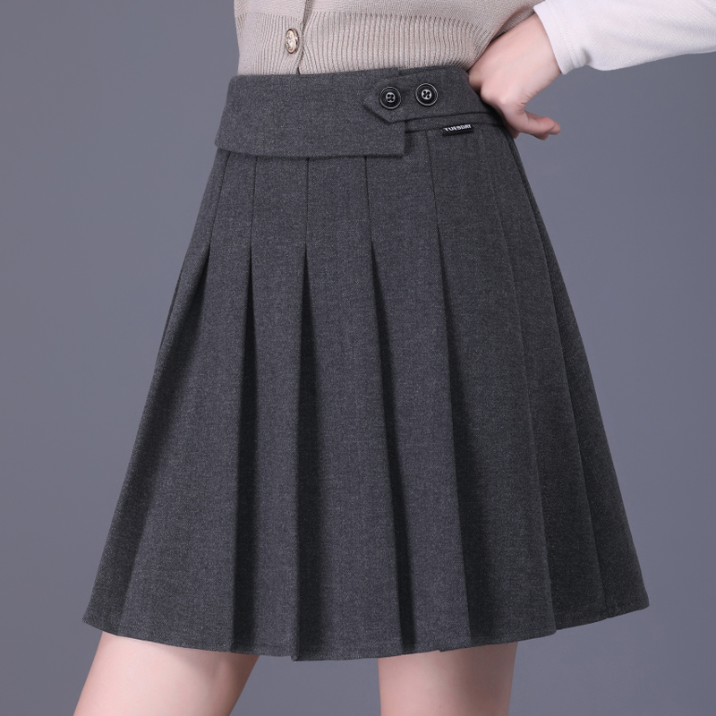 毛呢百褶裙高腰半身裙小个子A字裙2023秋冬季新款短裙防走光裙子