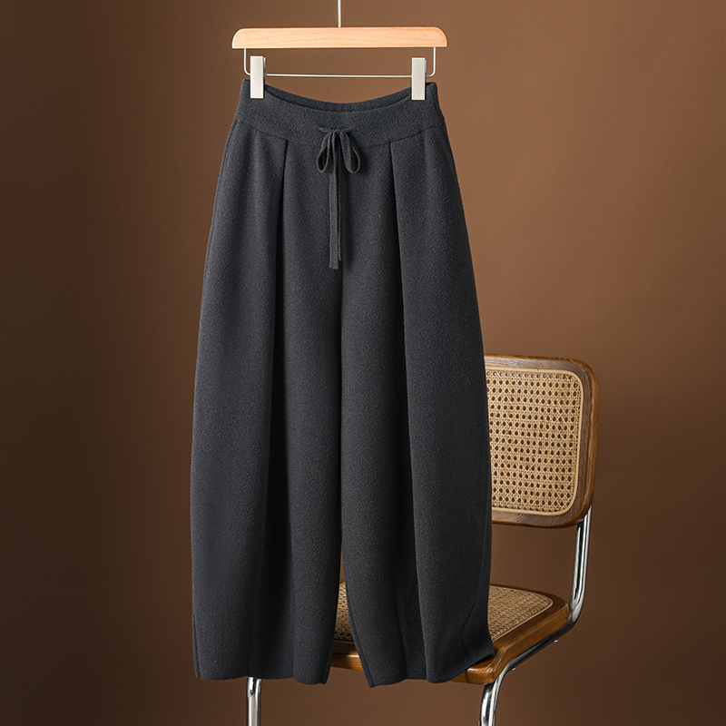 双面绒香蕉裤女秋冬宽松阔腿气球裤外穿高腰加厚哈伦裤九分弯刀裤