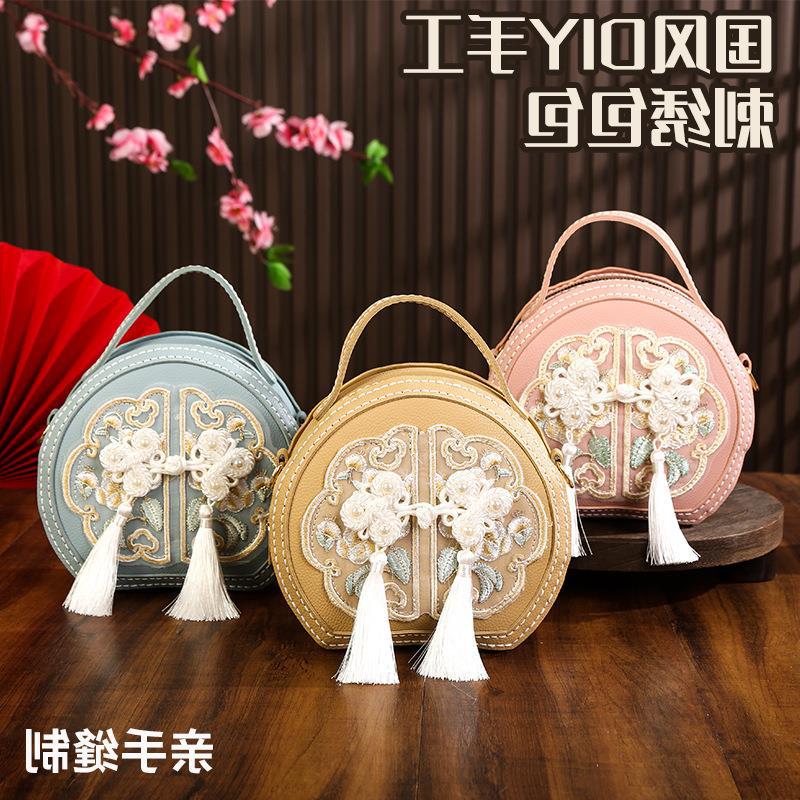 手工diy编织刺绣包包新中式百搭小圆包材料包斜跨包单肩手提复古