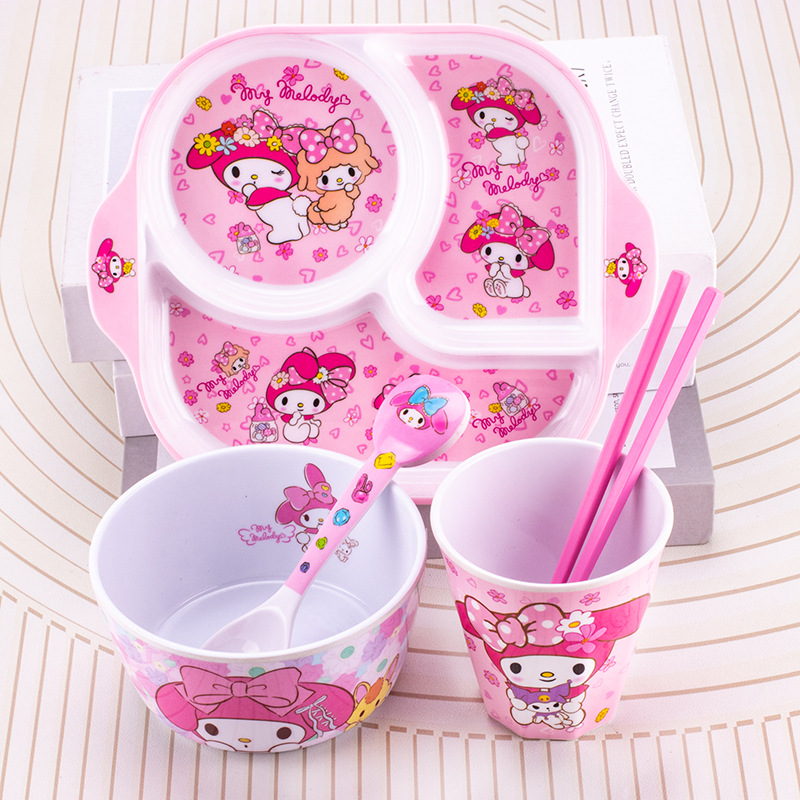 新款可爱美乐蒂儿童餐具防烫家用学生宿舍碗勺食品级可爱饭碗餐盘