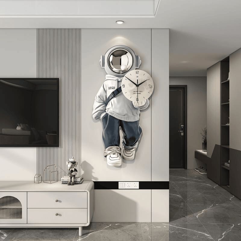 太空人餐厅背景墙挂画网红时尚客厅简约静音个性大气挂墙家用钟表