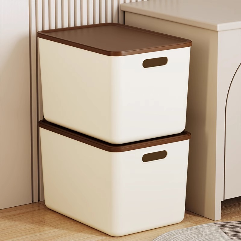 收纳盒桌面杂物零食长方形整理盒家用带盖塑收纳箱筐塑料储物盒子