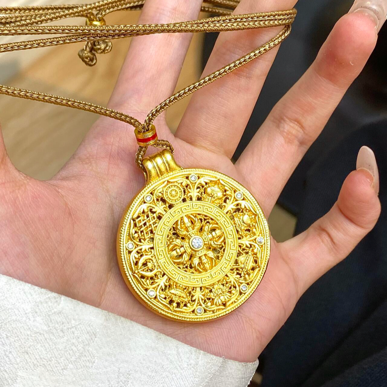 铜合金布艺项链 福运八宝罗盘金刚杵吊坠项链新中式挂坠手工项坠