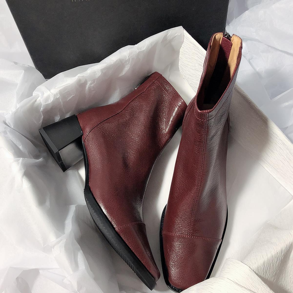 柔软圆头粗跟后拉链新款瘦瘦靴日常搭高跟时装靴