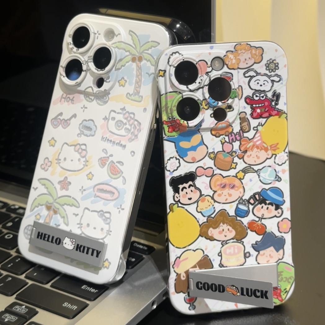 涂鸦小新KT支架iphone15/14无边框13手机壳适用华为vivo小米oppo