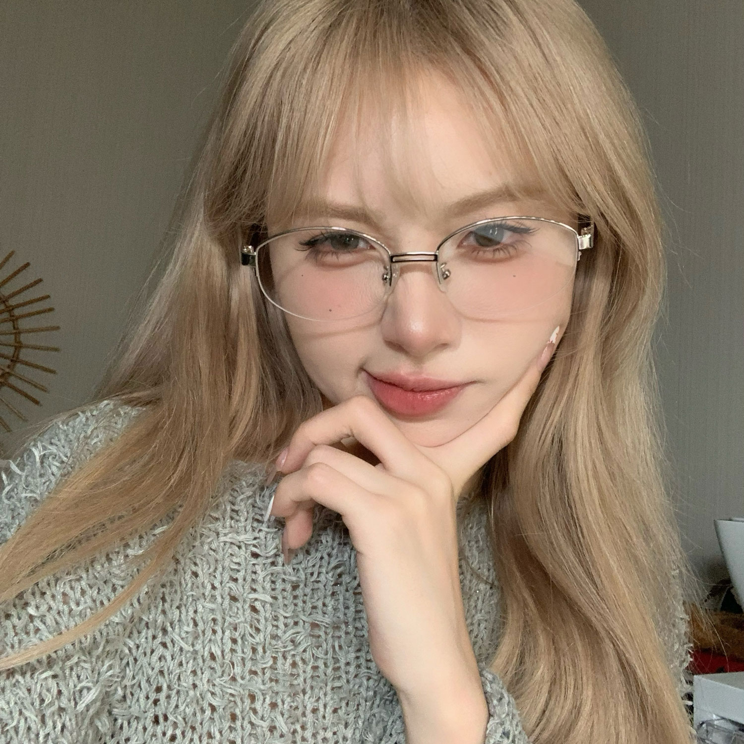 hucares自制「调性半框」平光装饰眼镜女圆脸韩版素颜神器防蓝光