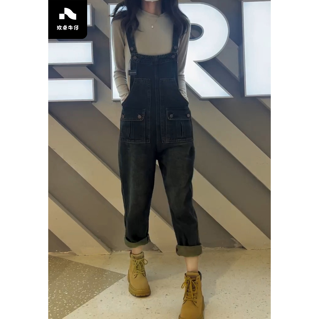 Aimeerosa/艾洛莎2025早秋新款复古连体背带裤女版复古百搭牛仔裤