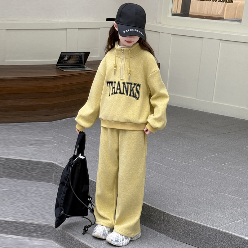 女童春秋季休闲套装2025新款洋气休闲立领开衫卫衣春装两件套潮款