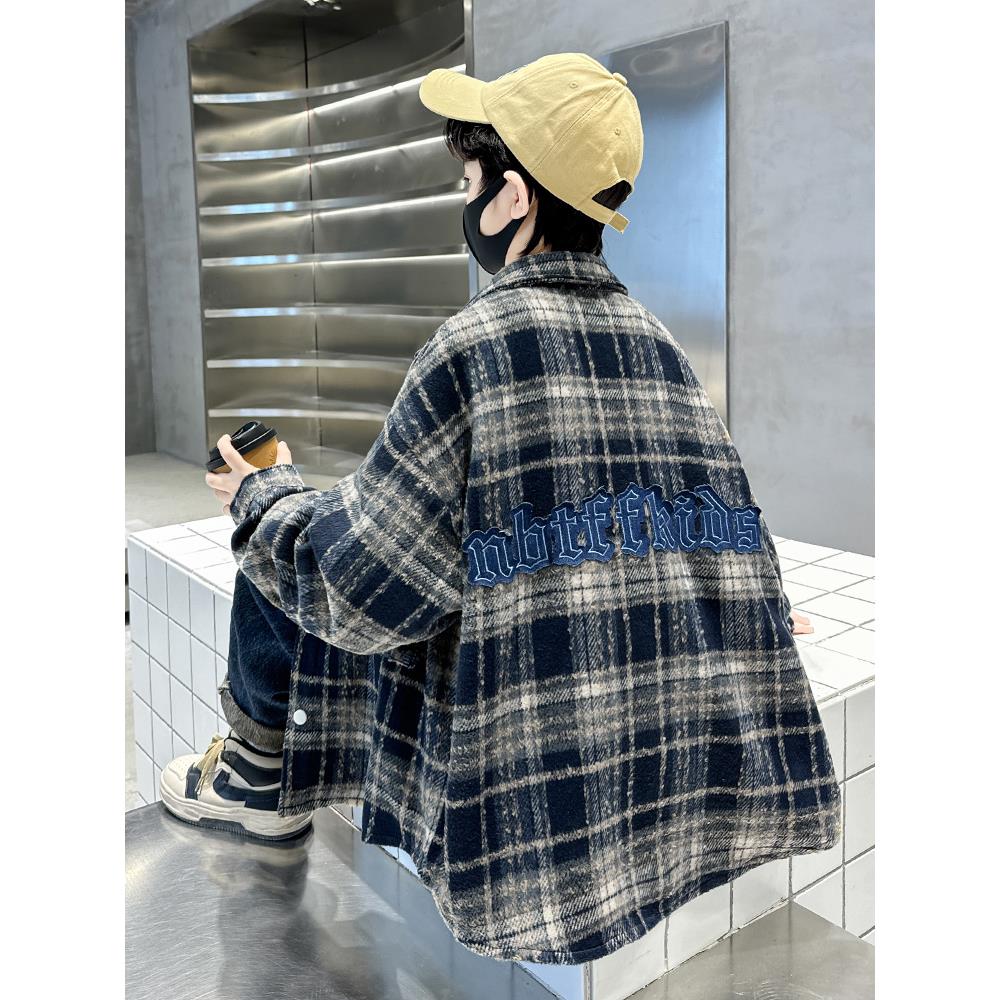 儿童装男童衬衫秋季2025新款中大童男孩休闲秋季衬衣外套秋装潮