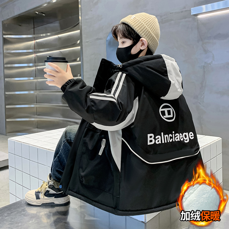 男童加绒加厚外套2025新款秋冬款派克服冬季中大童冬装男孩棉服
