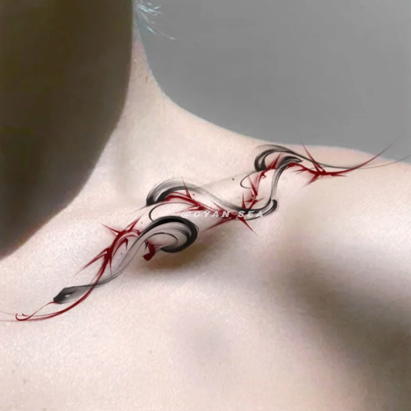 锁骨环绕蛇彩色纹身贴性感高颜值辣妹防水持久霸气逼真不反光贴纸