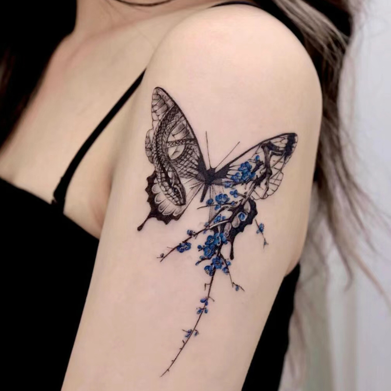 蛇与花蝶暗黑系纹身贴防水持久逼真手臂遮疤痕辣妹ins风甜酷可洗