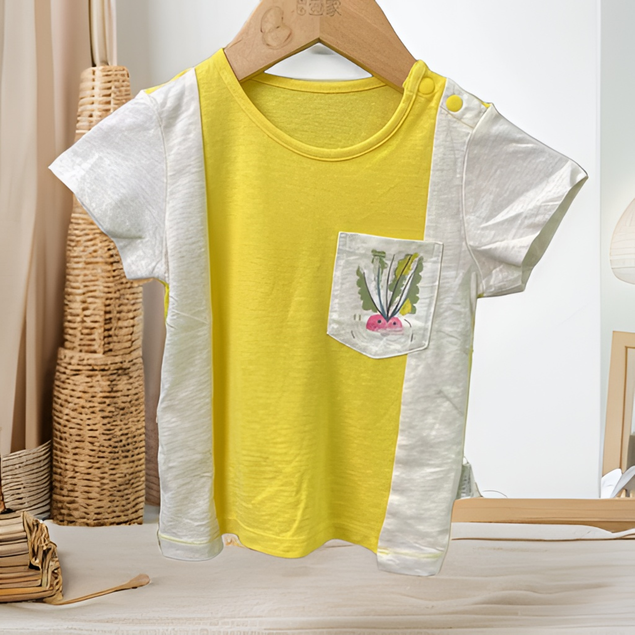 哎麻麻高品质9021125黄色男童纯棉休闲拼色韩版印花时尚圆领上衣