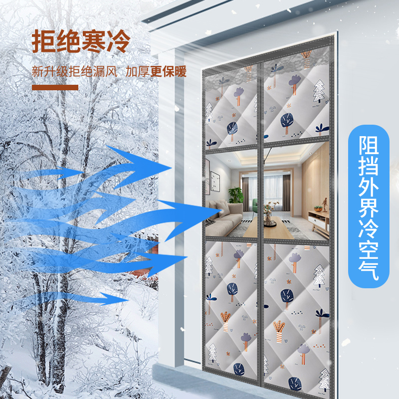 可视透明防碰撞窗口棉门帘秋冬防寒保暖加厚家用磁铁自吸隔断门帘