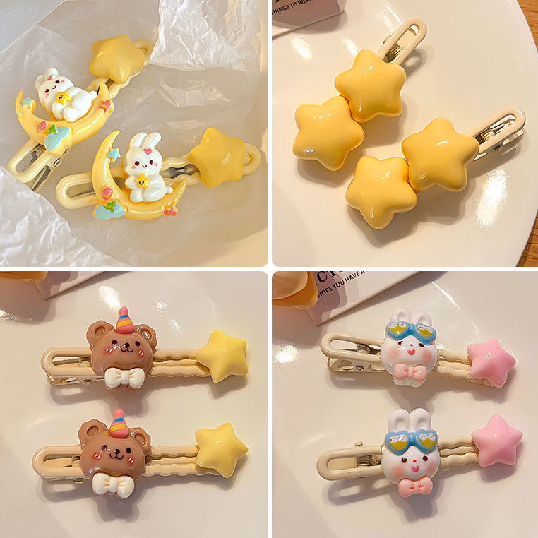 非金属亚克力发饰 月亮兔子发夹女2023新儿童刘海鸭嘴侧边夹头饰