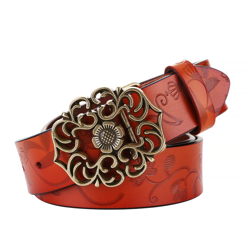 女士皮带真皮纯牛皮黑色时尚轻奢风潮百搭宽腰带复古装饰牛仔裤带