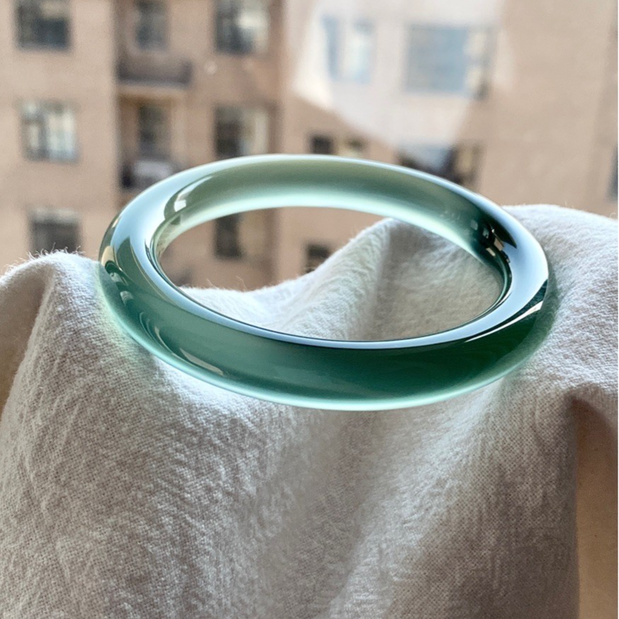 【假一赔十】天然高品远山黛玛瑙玉髓库里蓝福镯女款玉镯多样性发一