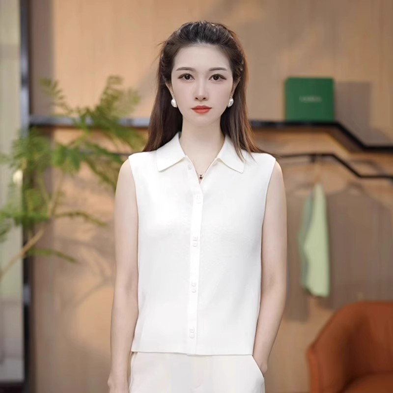 芯娇晴休闲简约polo领无袖背心春秋季舒适显瘦叠穿打底衫坎肩上衣