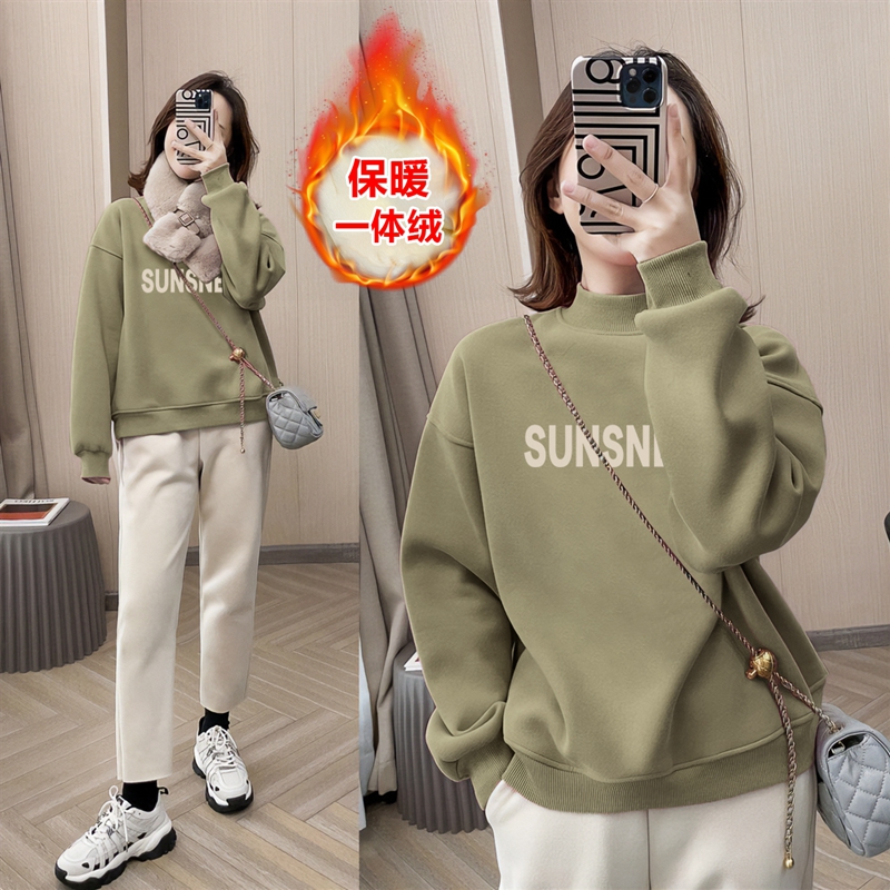 青岛即墨卫衣女2025新款爆款秋冬季半高领加绒加厚打底衫上衣外套