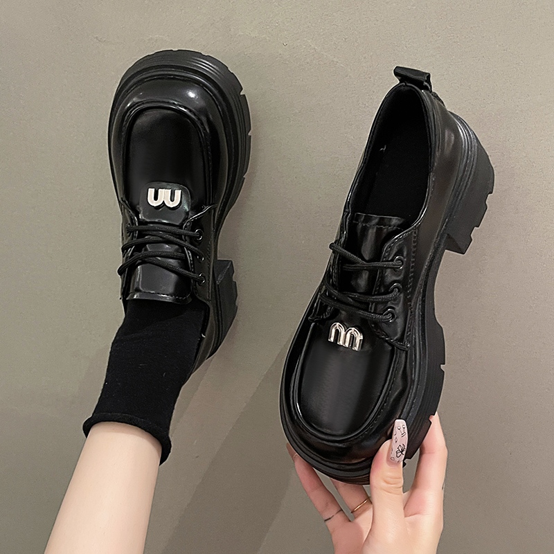 英伦风厚底小皮鞋女2025新款春秋学院风系带单鞋舒适百搭乐福鞋潮